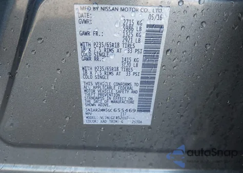 2016 Nissan Pathfinder Sl from USA, damaged, VIN 5N1AR2MM5GC655469